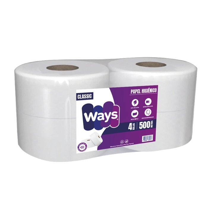 Papel Higiénico Ways Jumbo 500 Metros Hoja Simple 4 Rollos