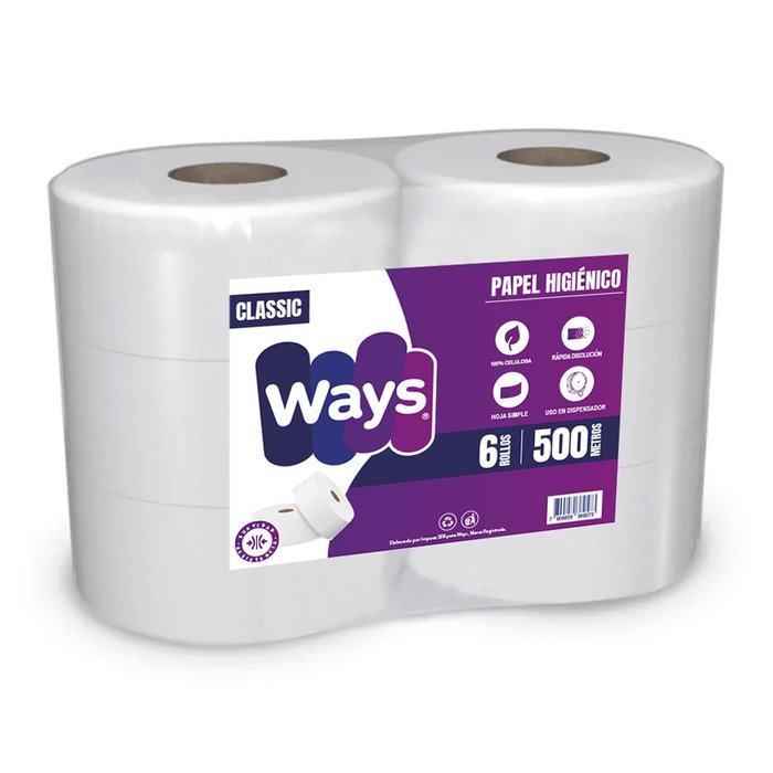 Papel Higiénico Ways Jumbo H/S 500 Metros 6 Rollos