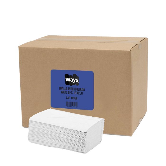 Toalla Interfoliada Ways Doble Hoja 200 Hojas (18 paquetes)