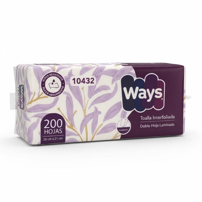 Toalla Interfoliada Ways Doble Hoja Tipo V 200 Hojas (18 paquetes)